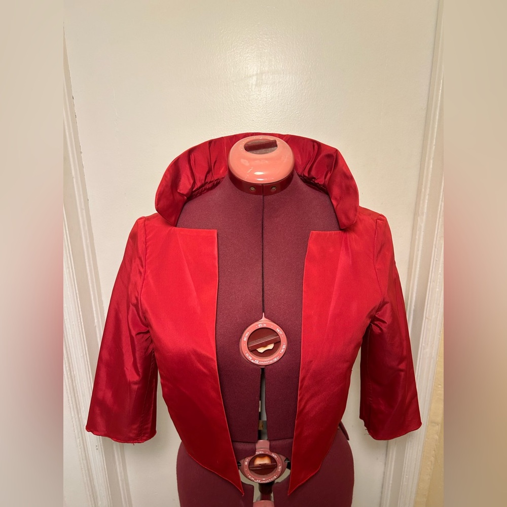 Red Cropped Bolero Jacket – Elegant Evening Cover-Up (Size 8)